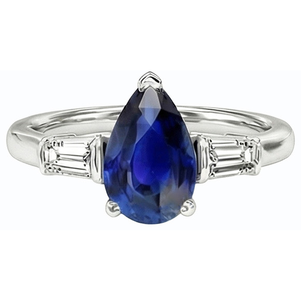 Baguette-Natürlicher Diamant ( nicht im Labor gezüchtet )-Drei-Steine-Ceylon-Saphir-Ring 2,50 Karat