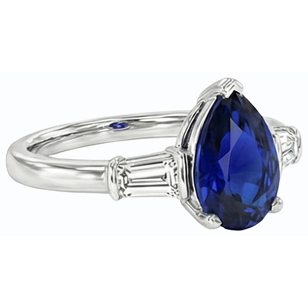 Baguette-Natürlicher Diamant ( nicht im Labor gezüchtet )-Drei-Steine-Ceylon-Saphir-Ring 2,50 Karat