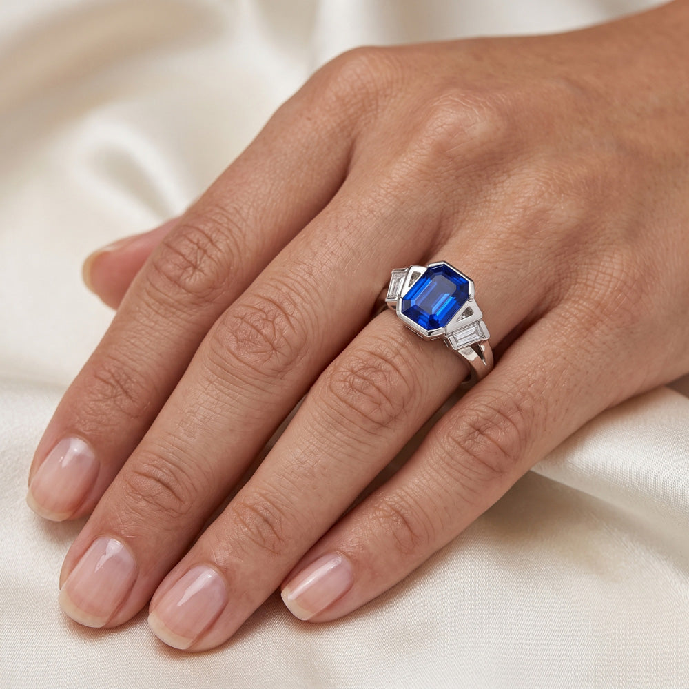 Baguette Natürlicher Diamant ( nicht im Labor gezüchtet ) Jubiläumsring Smaragd Saphir Schmuck 2,50 Karat