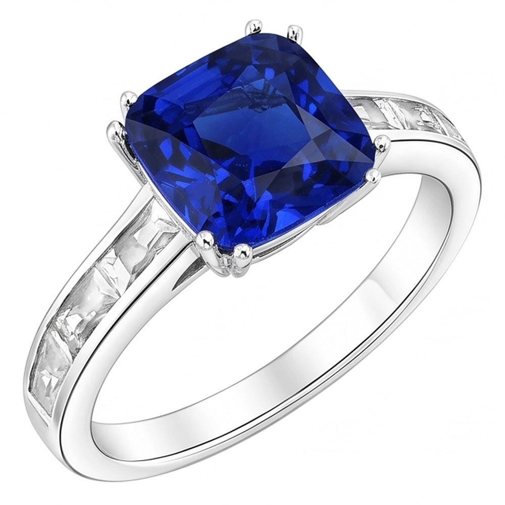 Baguette Natürlicher Diamant ( nicht im Labor gezüchtet ) Kissen Blauer Saphir Ring 4 Karat Gold 14K Schmuck