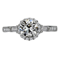 Baguette & Round Echt Diamond Halo Ring im Altschliff Gold 4 Karat Schmuck