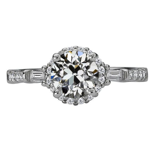 Baguette & Round Echt Diamond Halo Ring im Altschliff Gold 4 Karat Schmuck