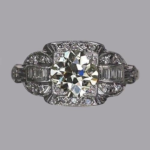 Baguette & Runder Alter Minenschliff Echt Diamantring Milgrain Schaft 2.50 Karat
