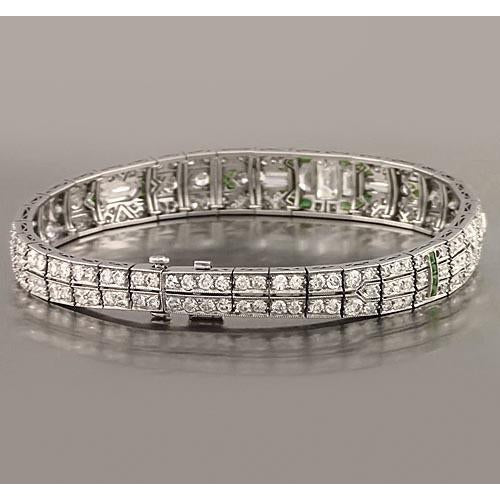 Baguette Smaragd Echt Diamant Armband 17.50 Karat Weißgold 14K