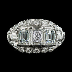 Baguette & Smaragd Echt Diamant-Verlobungsring Antik-Stil 6.75 Karat
