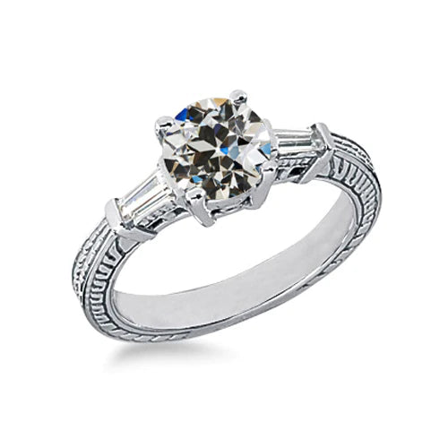 Baguette & alter Bergmann Echt Diamant 3 Steine Ring 1.50 Karat Antiker Stil