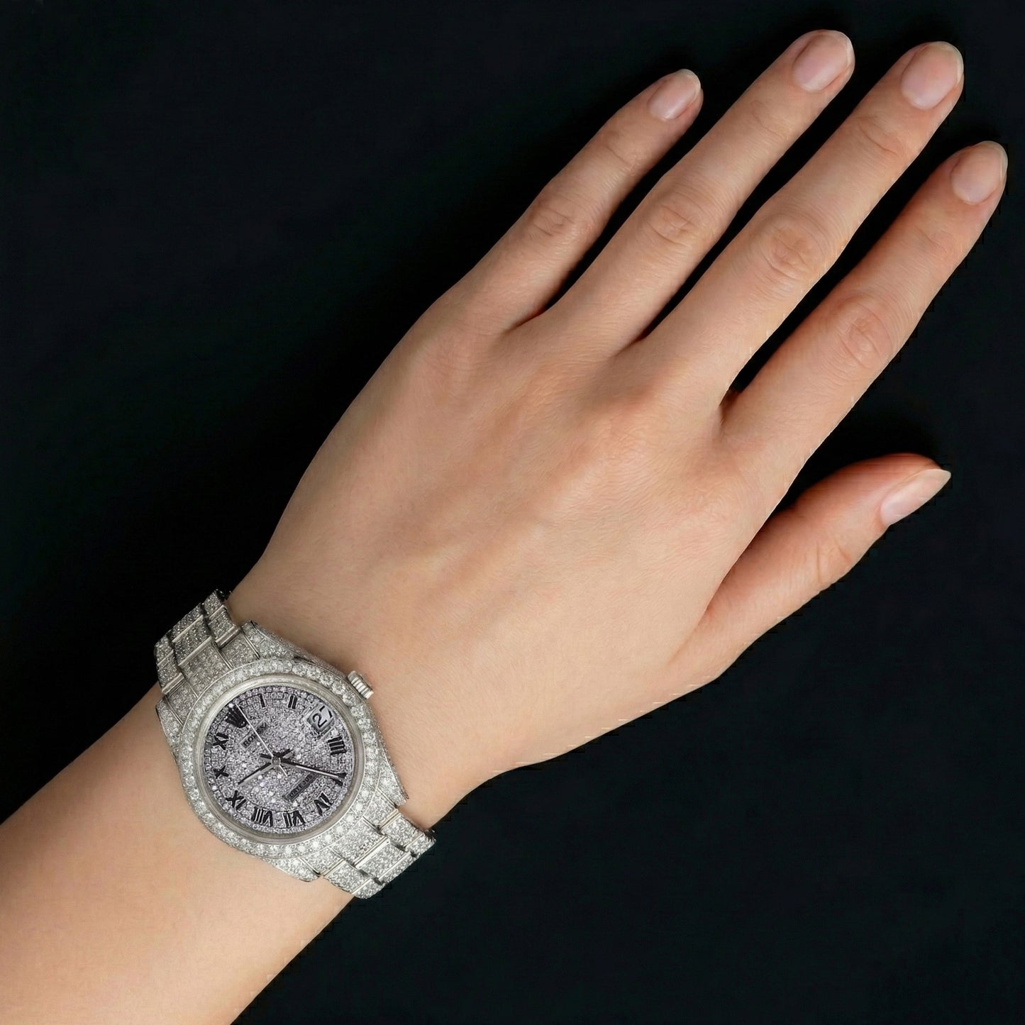 Benutzerdefinierte Rolex-Uhr Datejust mit Diamant-Zifferblatt und Lünette für Damen, Edelstahl