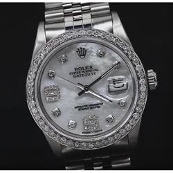 Benutzerdefinierte Diamant-Lünette, Mop-Zifferblatt, Rolex-Datum, nur Herrenuhr, Edelstahl-Armband, SCHNELLES SET