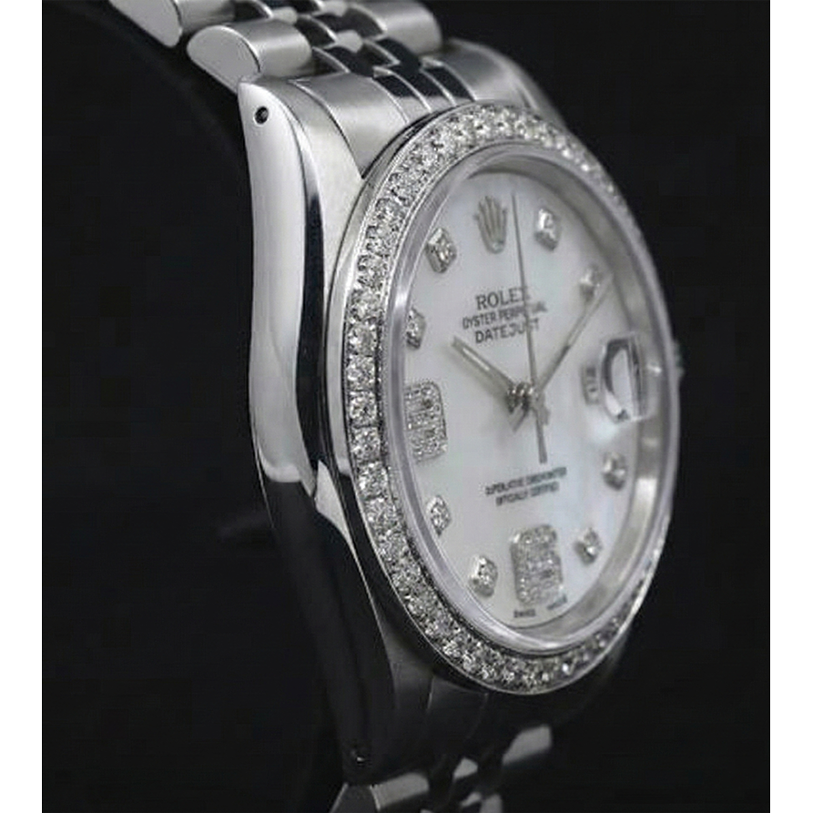 Benutzerdefinierte Diamant-Lünette, Mop-Zifferblatt, Rolex-Datum, nur Herrenuhr, Edelstahl-Armband, SCHNELLES SET