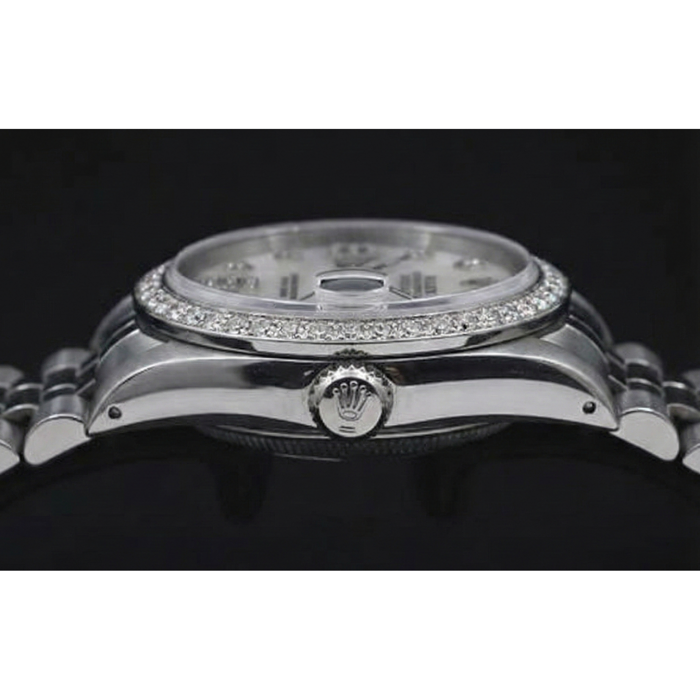 Benutzerdefinierte Diamant-Lünette, Mop-Zifferblatt, Rolex-Datum, nur Herrenuhr, Edelstahl-Armband, SCHNELLES SET