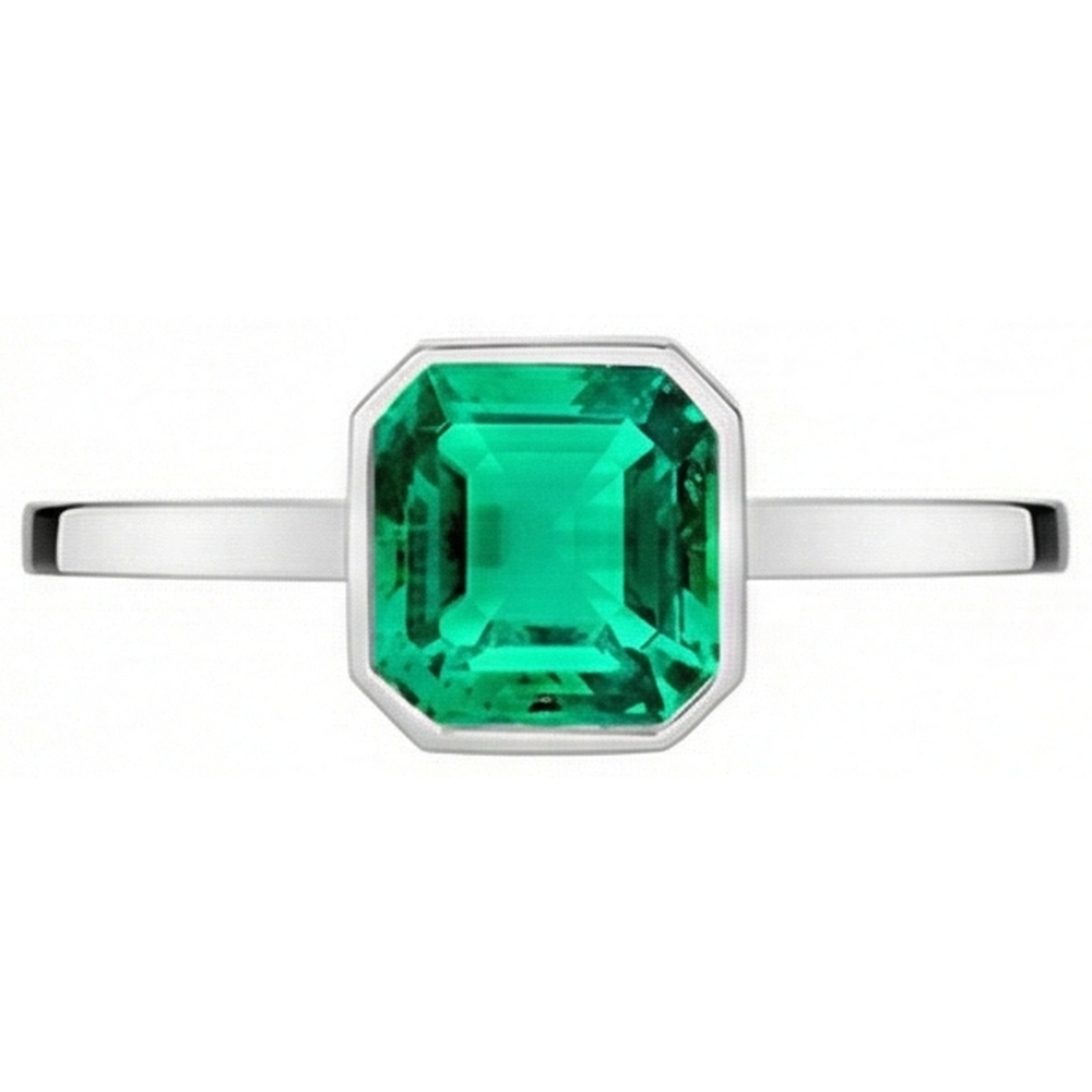 Edler Smaragd Schmuckstein-Ring 2-Karat 14K Weißgold – Schrägansicht