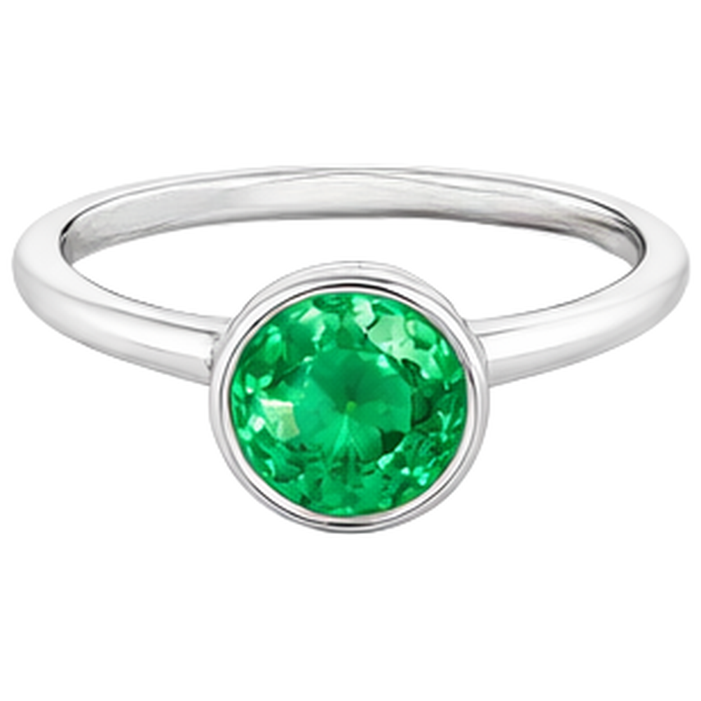 Farbstein-Ring 14K Weißgold mit Kolumbianischer Smaragd – Frontansicht