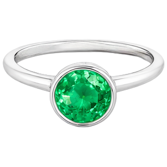 Farbstein-Ring 14K Weißgold mit Kolumbianischer Smaragd – Frontansicht