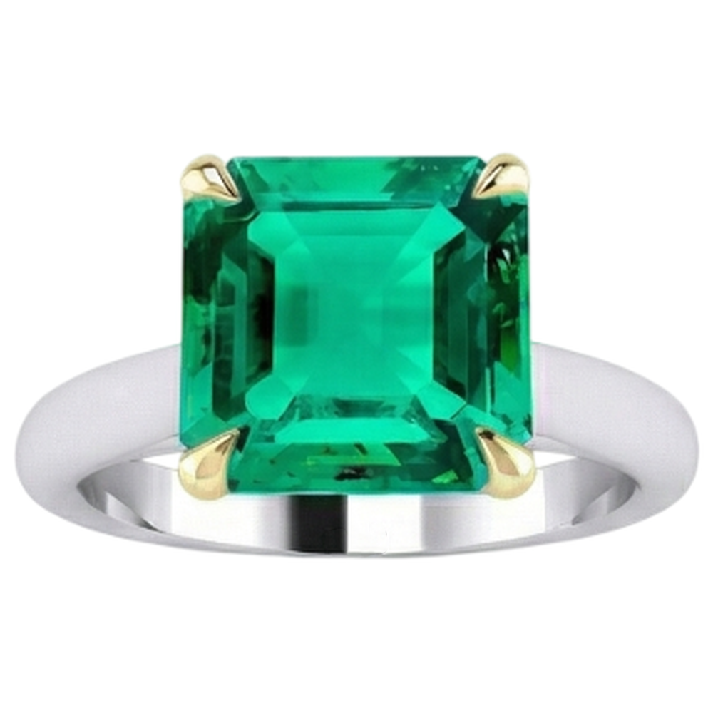 Smaragd Schmuckstein-Ring 5-Karat Bicolor 14K Gold – Schrägansicht
