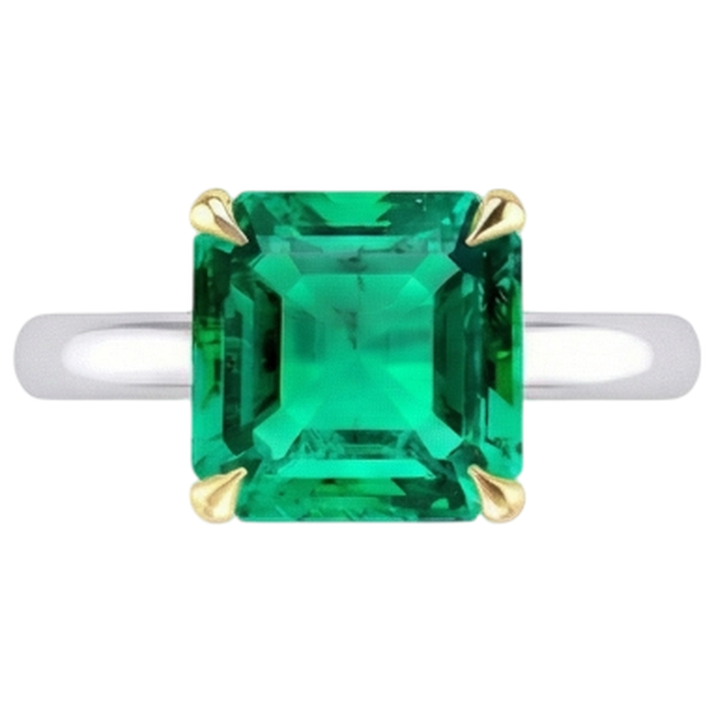 Schmuckstein-Ring Bicolor 14K Gold mit Smaragd – Profilansicht