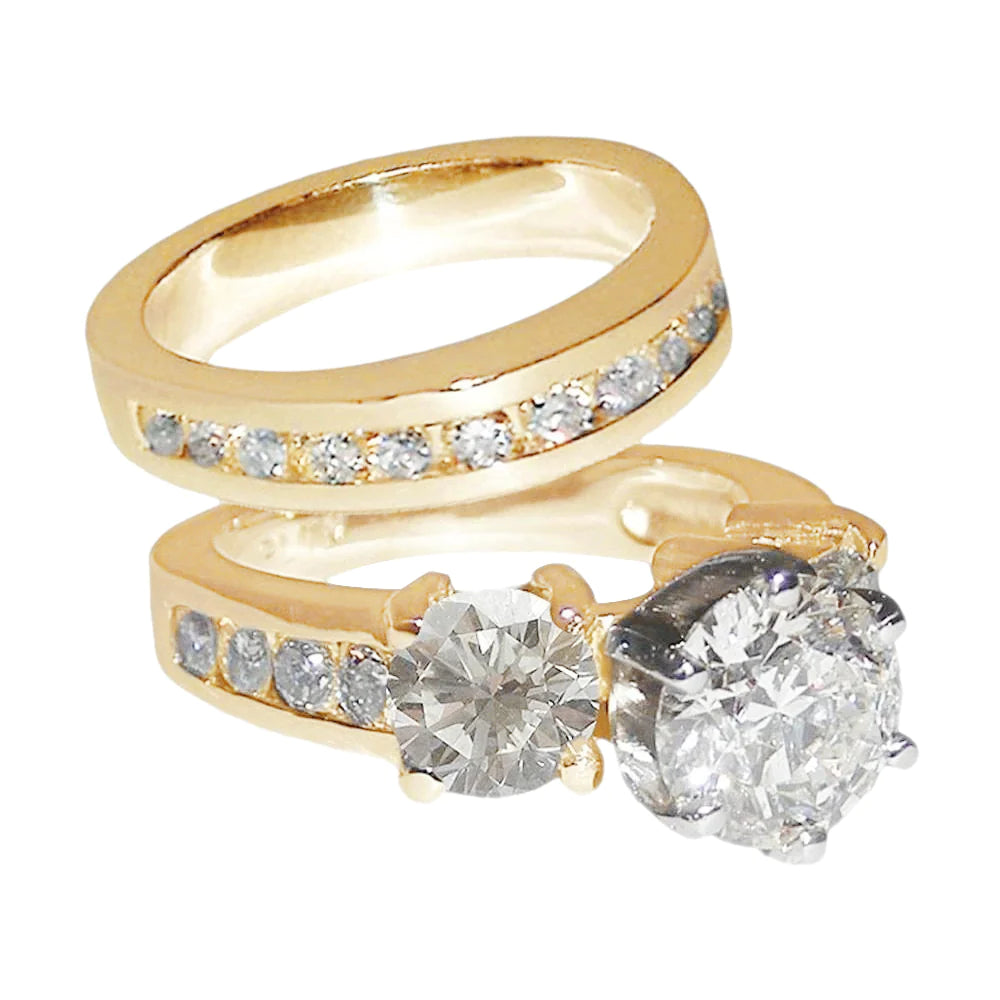 Big Echt Diamanten Ring 3 Stein 5,76 Karat Gold Verlobungsring Set
