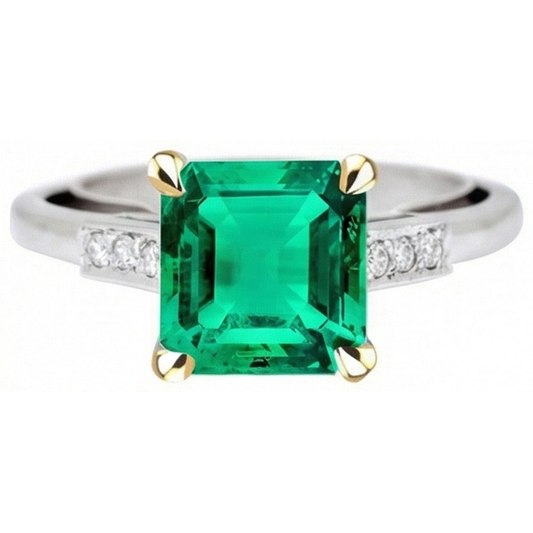 Treppen-Schliff Kolumbianischer Smaragd Ring in Bicolor 14K Gold – Frontansicht