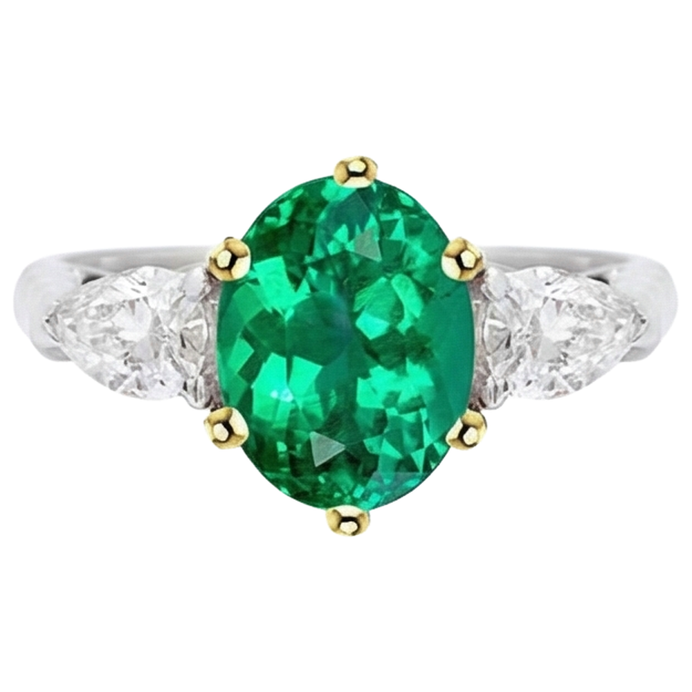 Oval-Schliff Kolumbianischer Smaragd Ring in Zweifarbiges 14K Gold – Seitenansicht
