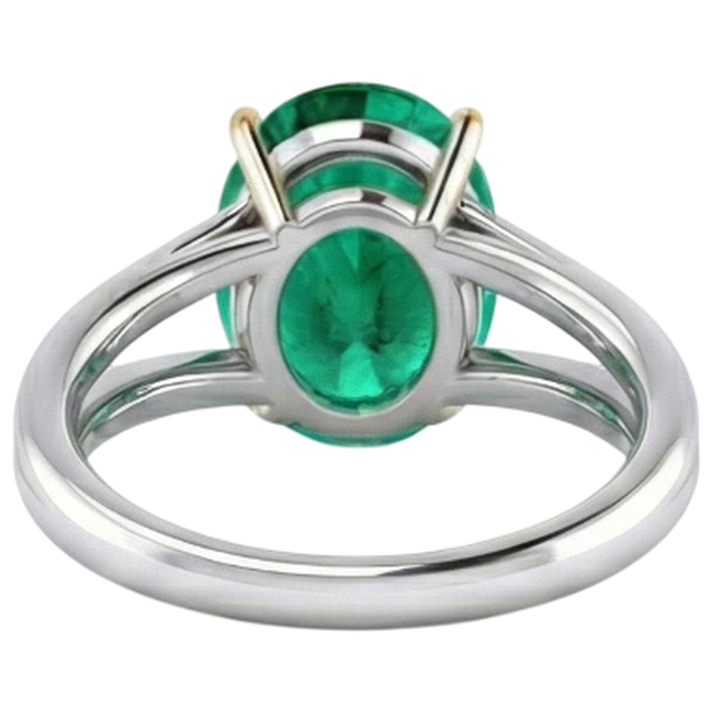 Oval Edler Smaragd Ring in Zweifarbiges 14K Gold – Draufsicht