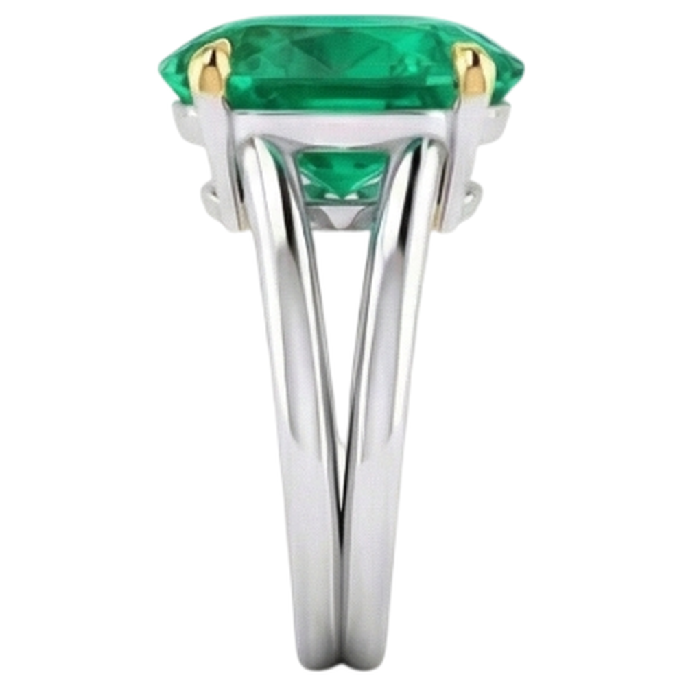Edler Smaragd Schmuckstein-Ring 4-Karat Zweifarbiges 14K Gold – Profilansicht