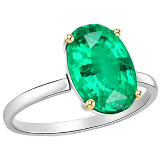 Natürlicher Smaragd Schmuckstein-Ring 4 Karat 14 Karat Zweifarbig Gold – Frontansicht