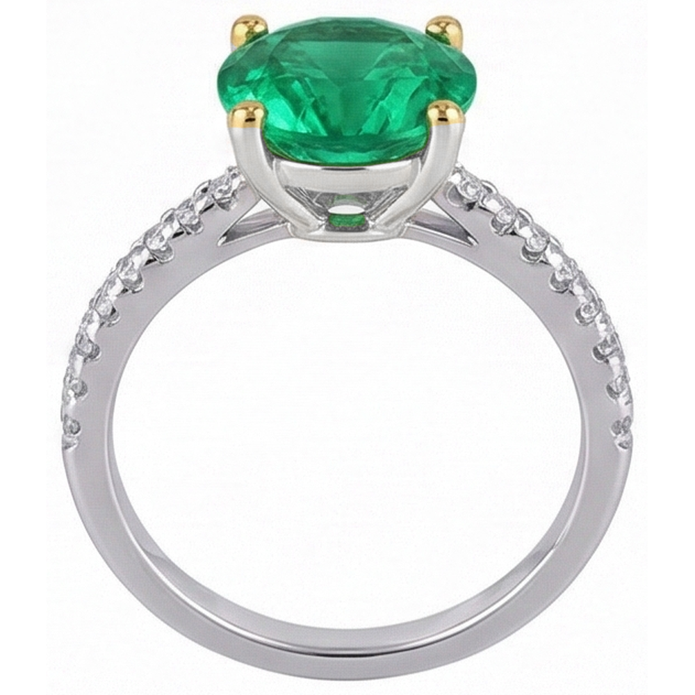 Brillantschliff Edler Smaragd Ring in 14 Karat Zweifarbig Gold – Profilansicht
