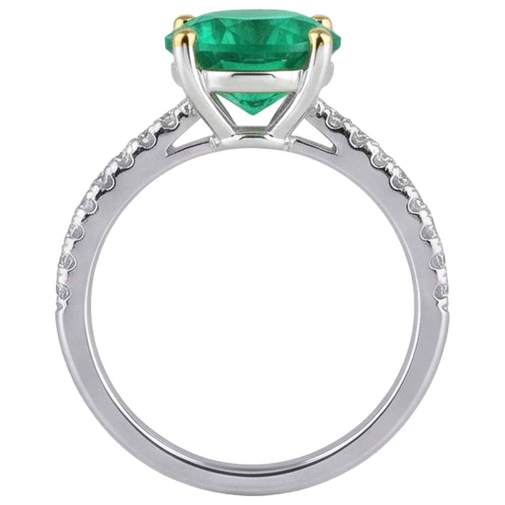 Brillantschliff Edler Smaragd Ring in 14 Karat Zweifarbig Gold – Rückansicht
