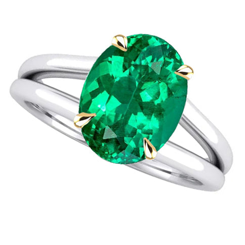 Oval Edler Smaragd Ring in Zweifarbiges 14K Gold – Hauptansicht