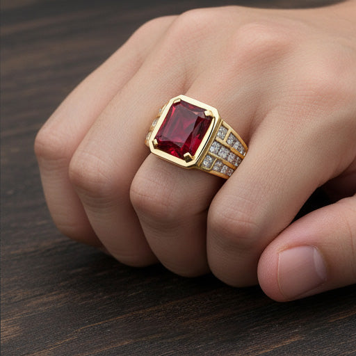 Hochwertiger Taubenblut-Rubin Männer-Ring 11,00 Karat – Schrägansicht