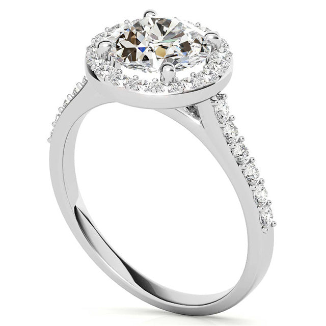 Old Mine Cut Brillant Ring in 14K Weißgold – Frontansicht