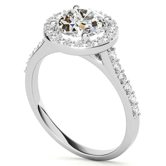 Old Mine Cut Brillant Ring in 14K Weißgold – Frontansicht