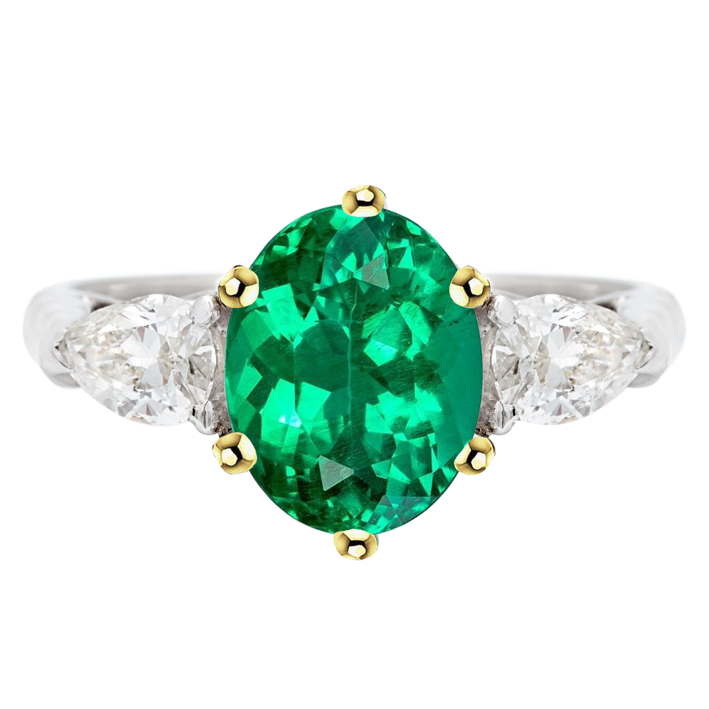 Kolumbianischer Smaragd Oval-Schliff Edelstein-Ring in Zweifarbiges 14K Gold – Hauptansicht