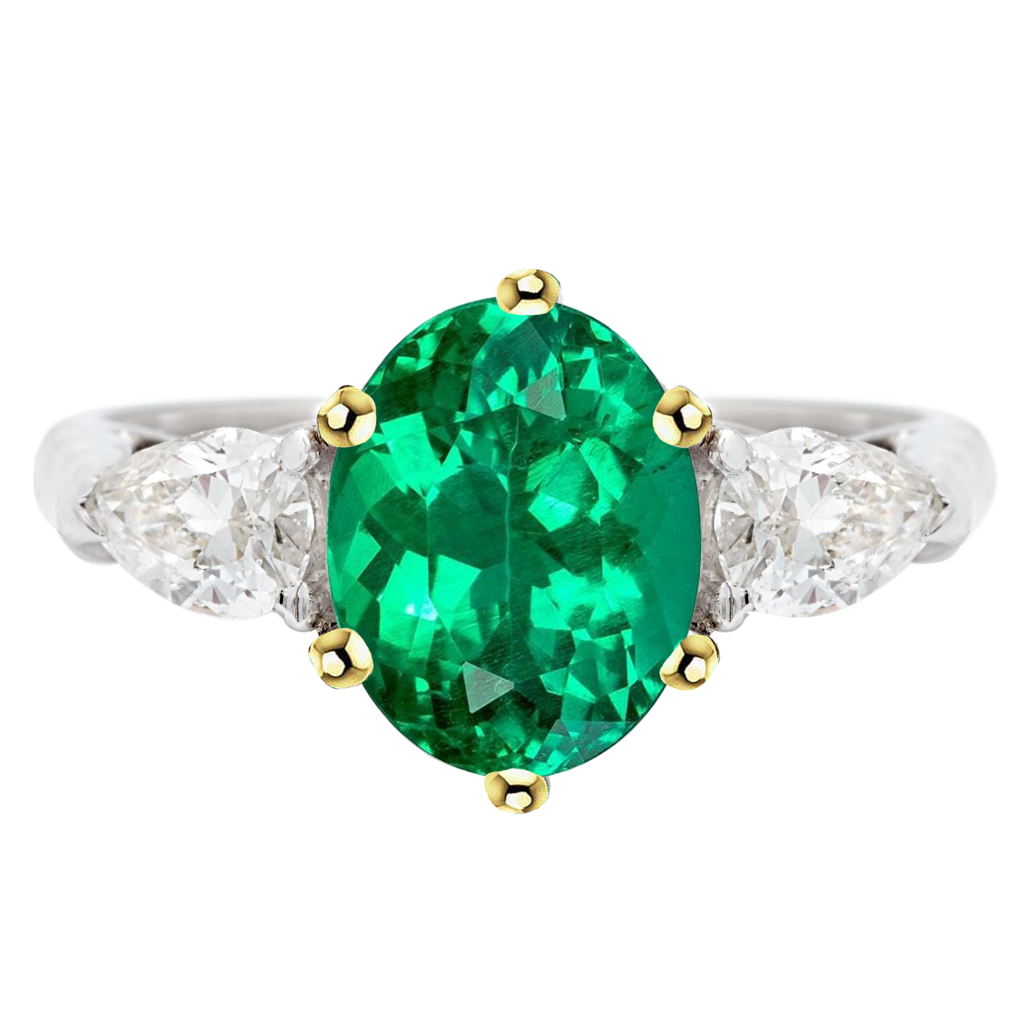 Kolumbianischer Smaragd Oval-Schliff Edelstein-Ring in Zweifarbiges 14K Gold – Hauptansicht