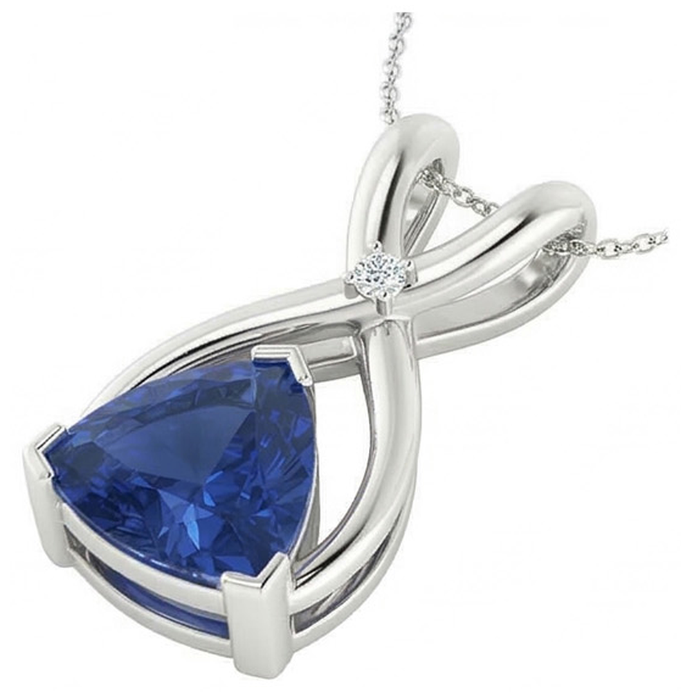 Billion blauer Saphir & Aus der Erde Abgebauter Natürlicher Diamant-Anhänger mit Kette V-Zacke 2,75 Karat