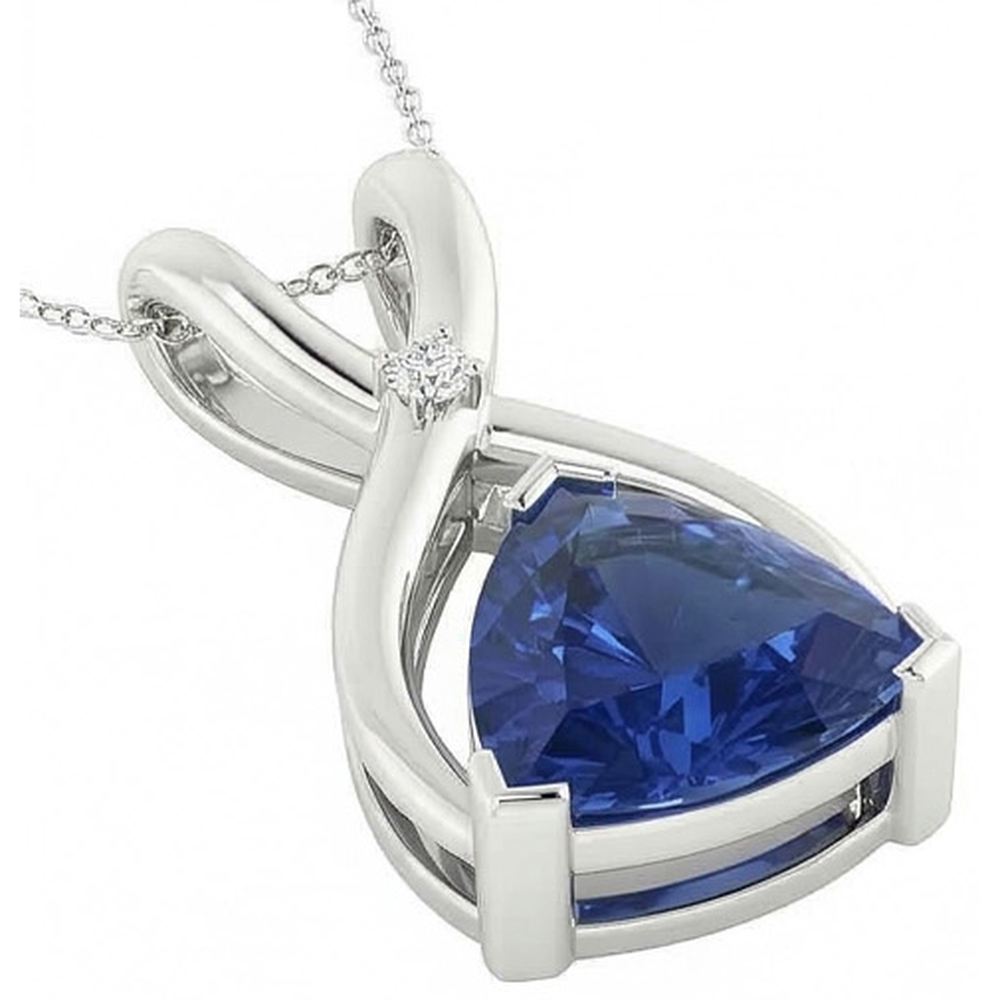 Billion blauer Saphir & Aus der Erde Abgebauter Natürlicher Diamant-Anhänger mit Kette V-Zacke 2,75 Karat