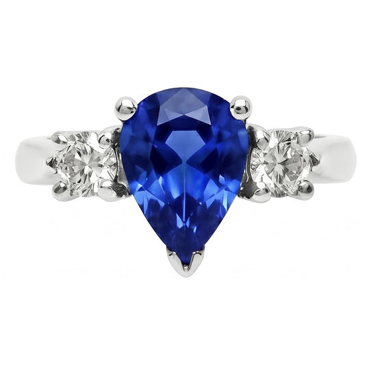 Birne Ceylon Saphir Aus der Erde Abgebauter Natürlicher Diamant Weißgold Ring 4.21 ct Schmuck