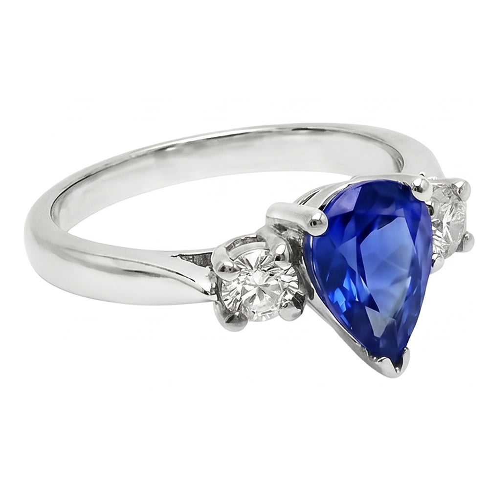 Birne Ceylon Saphir Aus der Erde Abgebauter Natürlicher Diamant Weißgold Ring 4.21 ct Schmuck