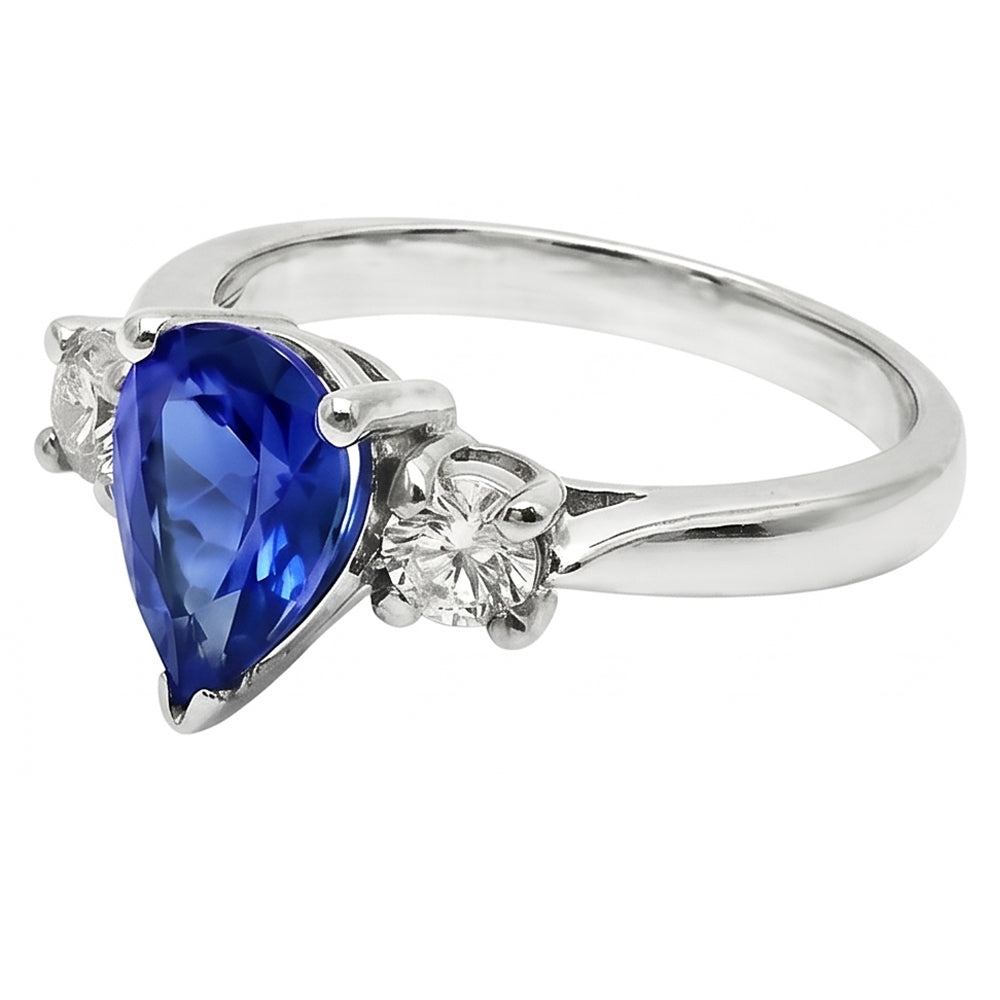 Birne Ceylon Saphir Aus der Erde Abgebauter Natürlicher Diamant Weißgold Ring 4.21 ct Schmuck