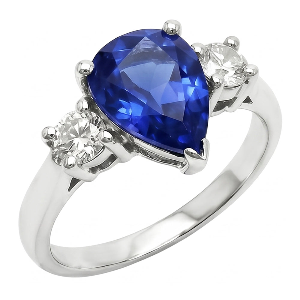 Birne Ceylon Saphir Aus der Erde Abgebauter Natürlicher Diamant Weißgold Ring 4.21 ct Schmuck