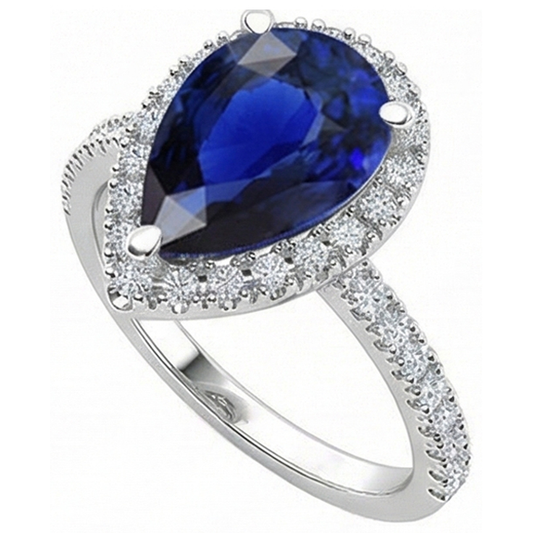 Birne Halo Edelstein Ring Blauer Saphir Aus der Erde Abgebauter Natürlicher Diamant ( nicht im Labor gezüchtet ) Akzente Schmuck 5 Karat