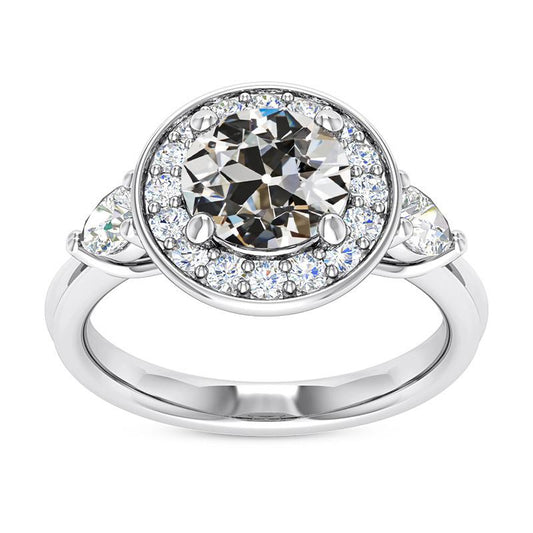 Birne & Runder Altschliff Echt Diamant Halo Ring 3 Steine Stil 6.50 Karat