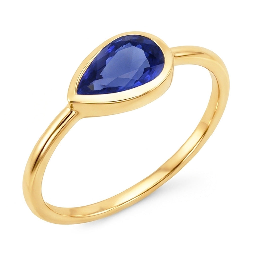 Birne Solitaire Jubiläumsring Ceylon Saphir 2 Karat Gold