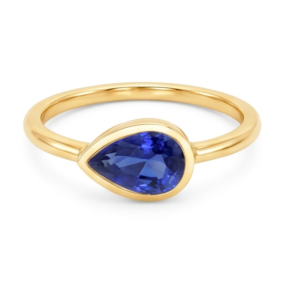 Birne Solitaire Jubiläumsring Ceylon Saphir 2 Karat Gold