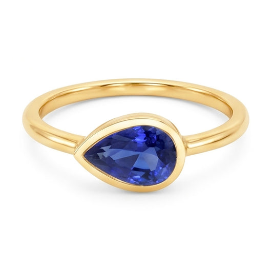 Birne Solitaire Jubiläumsring Ceylon Saphir 2 Karat Gold