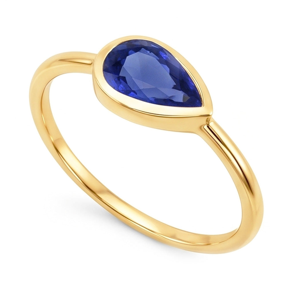 Birne Solitaire Jubiläumsring Ceylon Saphir 2 Karat Gold