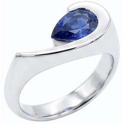 Birne Solitär Ring Blauer Saphir 1 Karat Halbe Lünette Set Weißgold