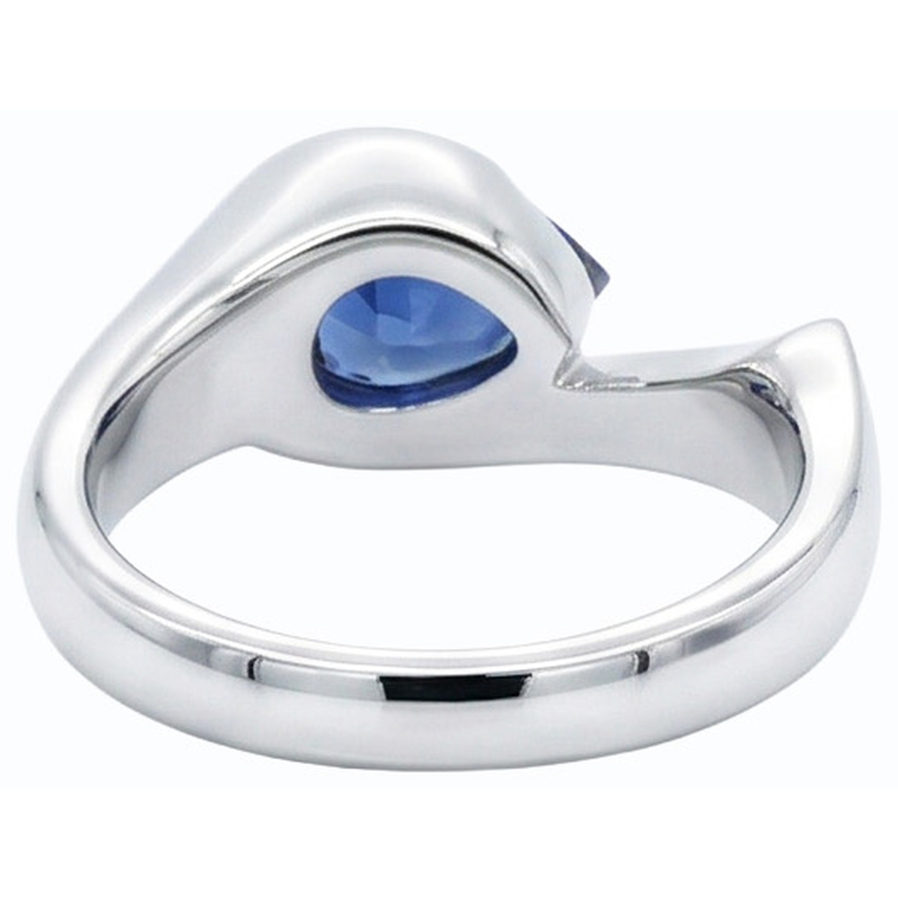 Birne Solitär Ring Blauer Saphir 1 Karat Halbe Lünette Set Weißgold