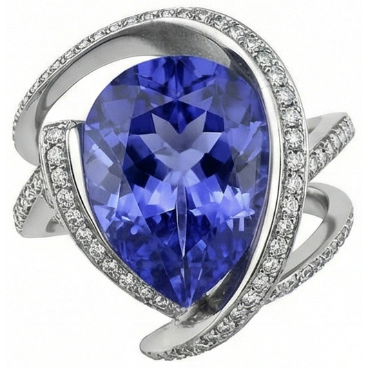 Birne Tansanit Aus der Erde Abgebauter Natürlicher Diamantring 5 Karat Edelstein Weißgold 14K Schmuck