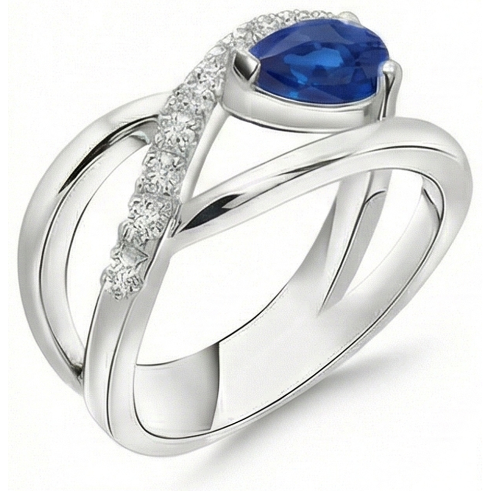 Birne & Rund 2,65 Karat Saphir-Aus der Erde Abgebauter Natürlicher Diamant-Ring Weißgold 14K