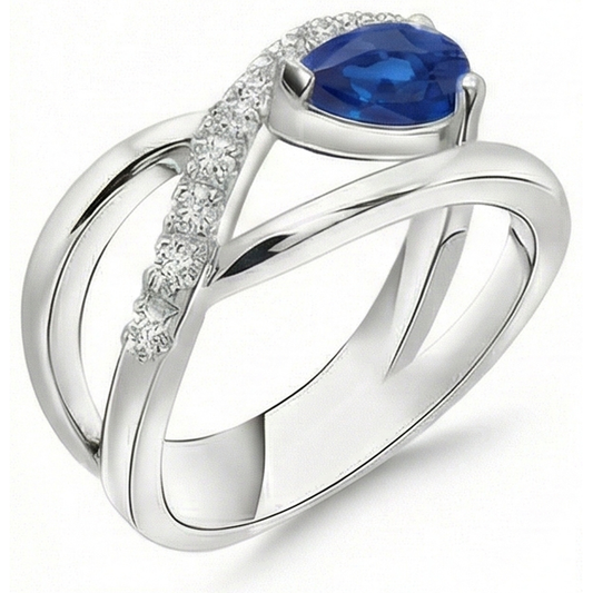 Birne & Rund 2,65 Karat Saphir-Aus der Erde Abgebauter Natürlicher Diamant-Ring Weißgold 14K